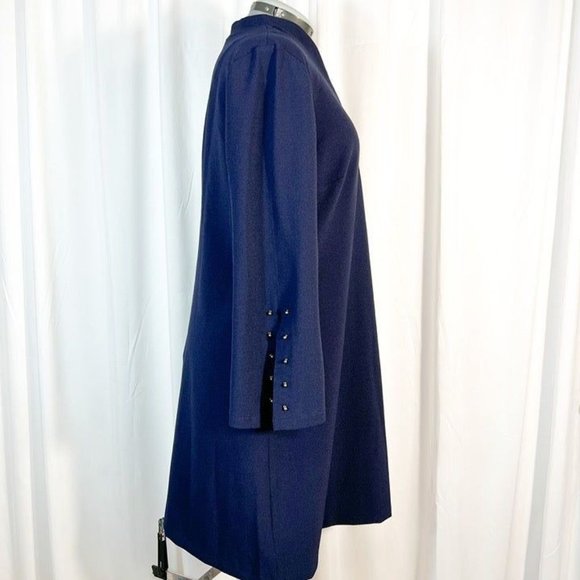 Sandra Darren NWOT Sz 16 Navy A-Line Embellished Bell Long Sleeves Dress - Picture 4 of 6